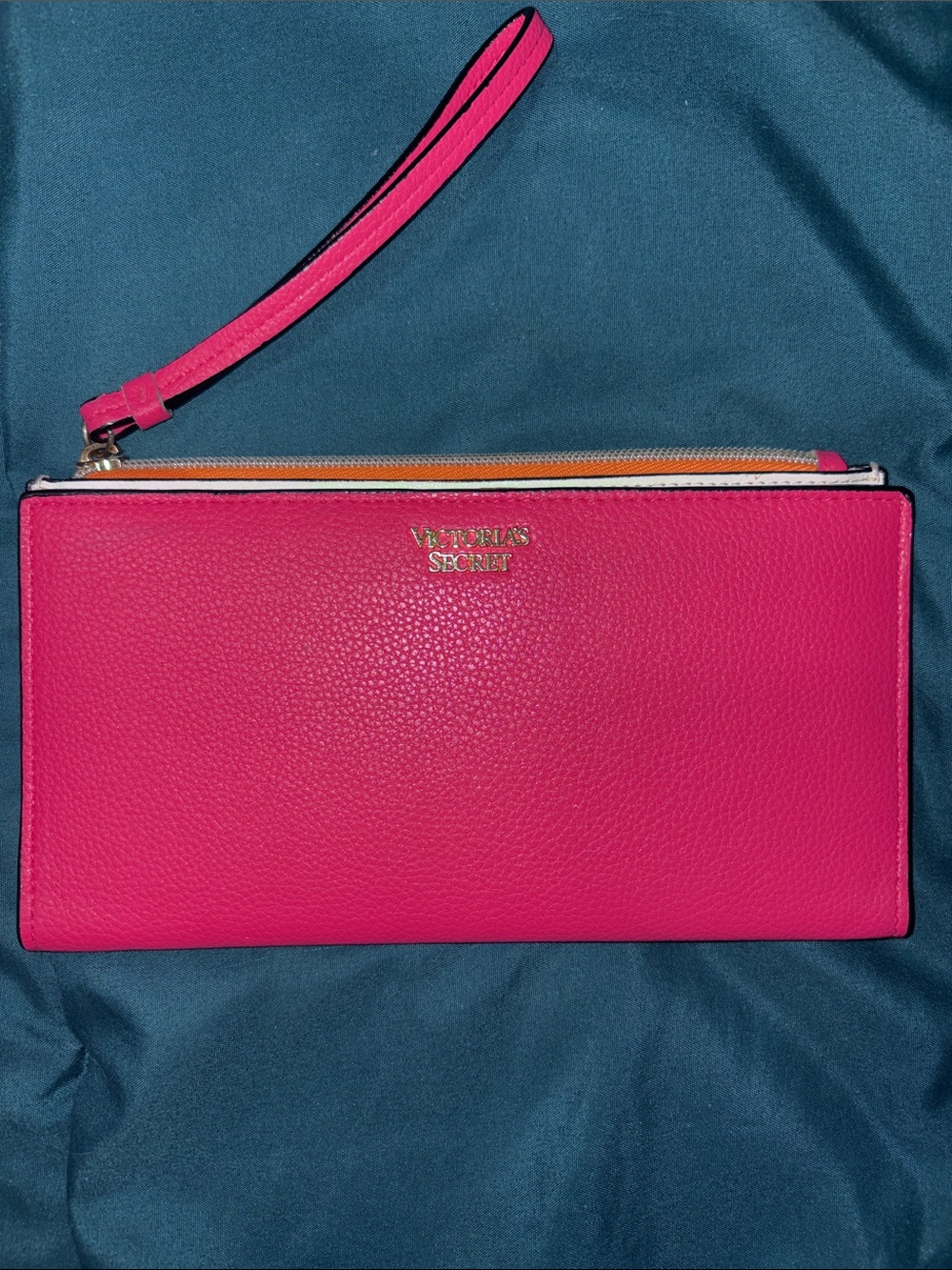 Victoria's Secret Bright Pink Leather Wristlet Clutch Like New*